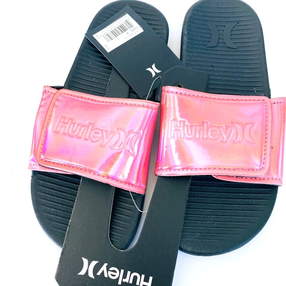 Hurley Kids Iridescent Pink Slide Sandals Cushioned Slip‎ On Sz 3 / #S8214